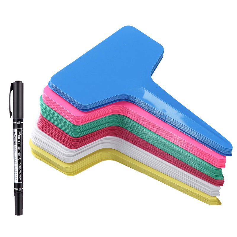 Mihey 150 Pcs T-Type Plant Labels with a Pen, Waterproof Plastic Plant Tags Nursery Garden Markers, 6 x 10cm, 6 Colors - Image 1